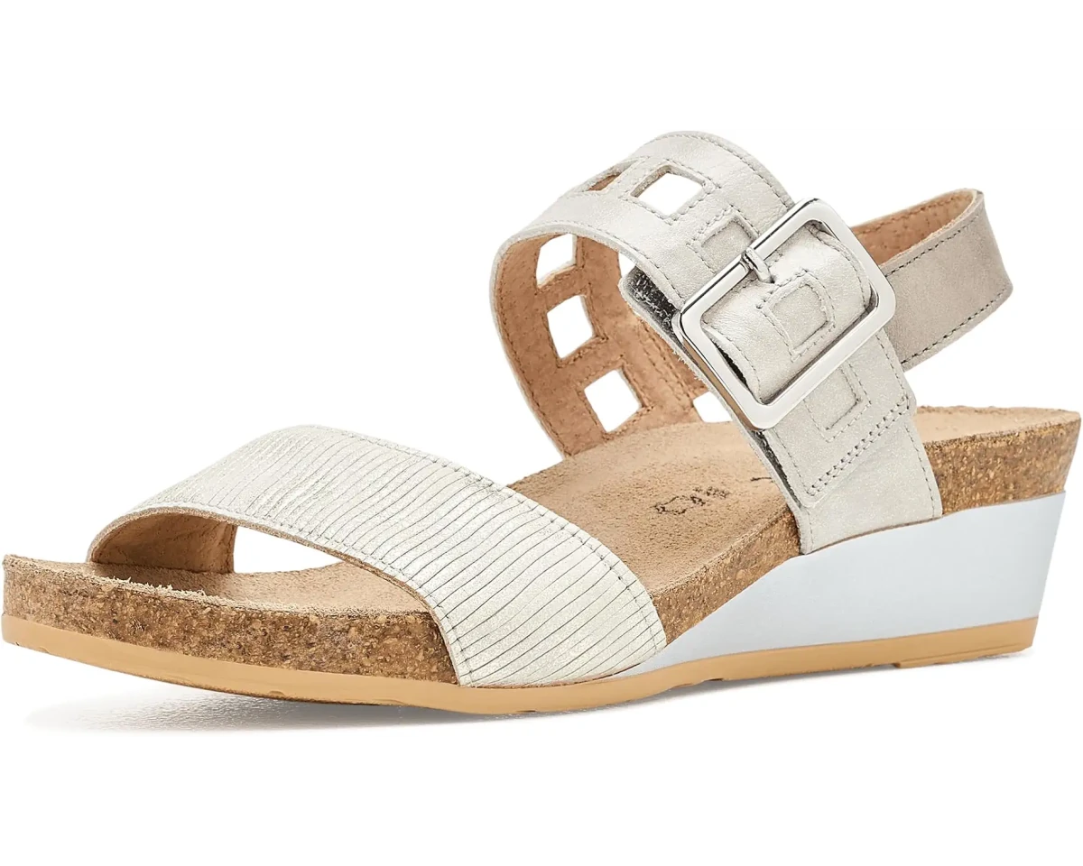 Naot Women's Dynasty Wedge Sandal - Platinum Striped/Quartz/Titanium