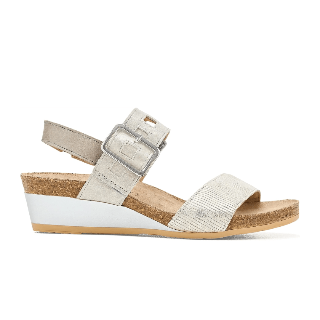 Naot Women's Dynasty Wedge Sandal - Platinum Striped/Quartz/Titanium