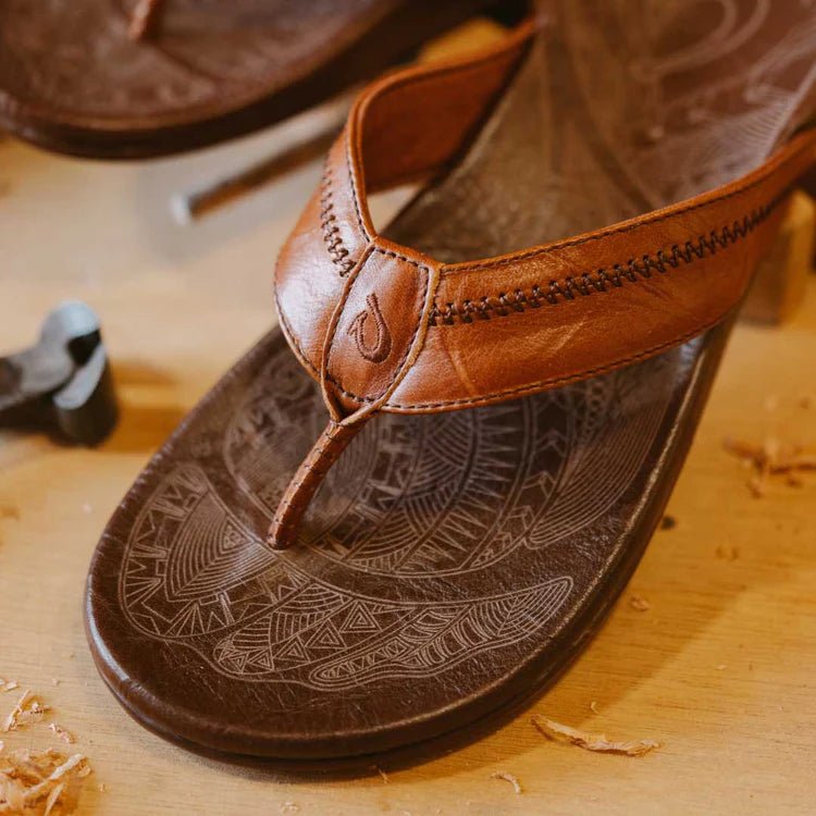 Olukai Men's Hiapo Leather Sandals - Rum/Dark Wood