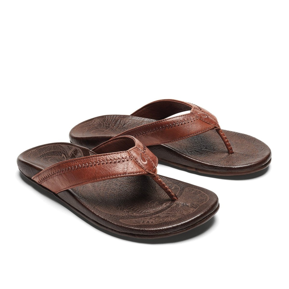 Olukai Men's Hiapo Leather Sandals - Rum/Dark Wood