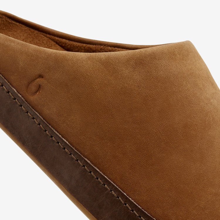 Olukai Men's Ku'u Suede Shearling Mule Slipper - Toffee/Dark Java