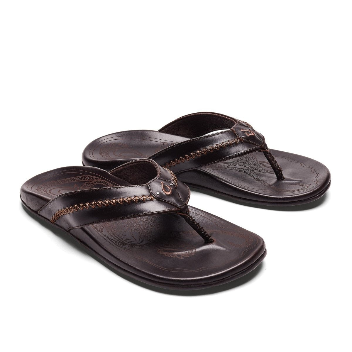 Olukai Men's Mea Ola Leather Sandals - Dark Java/Dark Java