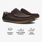 Olukai Men's Moloa Leather Slippers - Dark Wood