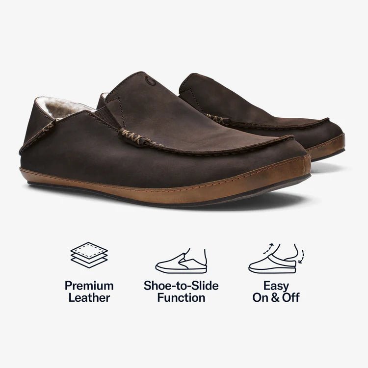 Olukai Men's Moloa Leather Slippers - Dark Wood