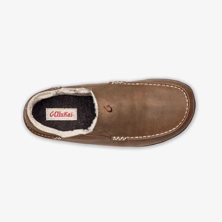 Olukai Men's Moloa Leather Slippers - Toffee/Dark Wood