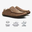Olukai Men's Moloa Leather Slippers - Toffee/Dark Wood