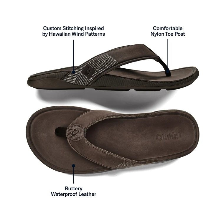 Olukai Men's Tuahine Waterproof Leather Sandals - Dark Wood