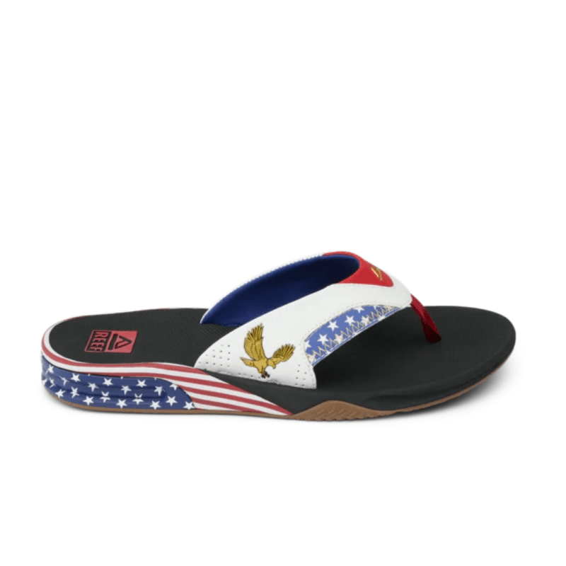 Reef Men's Fanning Bottle Opener Flip Flops Golden Eagle Black
