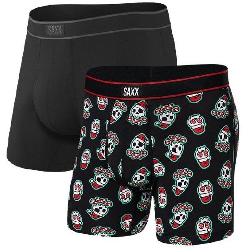 SAXX Men's Daytripper (2 - Pack) Boxer Brief Underwear - Jingle Bones/Black