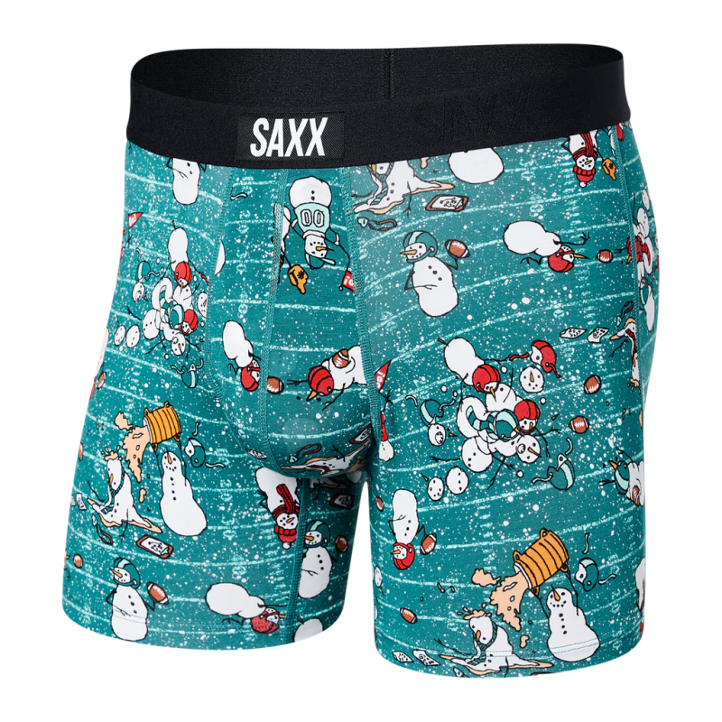 SAXX Men's Vibe Boxer Brief Underwear - Gridiron Snowman - Green