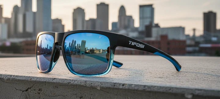Tifosi Swick Sunglasses - Onyx/Blue Fade Frame - Smoke Tint with Sky Blue Mirror