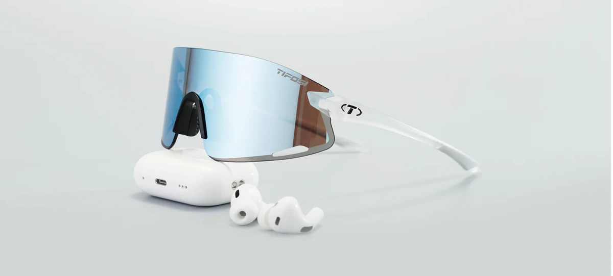 Tifosi Vogel XC Sunglasses - Satin Clear Frame - Smoke Tint with Sky Blue Mirror