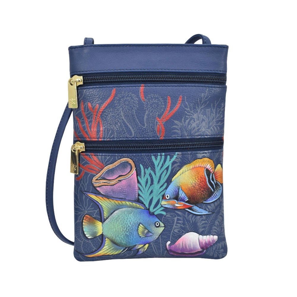 Anuschka Mini Double Zip Travel Crossbody Handbag 448 - Mystical Reef