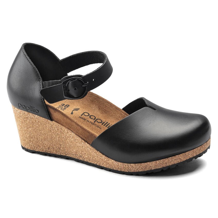 papillio メリー ブラック 38 24.5 Birkenstock Women's Papillio Mary Closed Toe Wedge - Black Leather