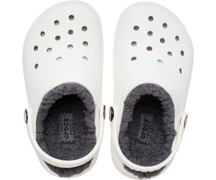 Crocs Kids Classic Lined Clog - White/Grey