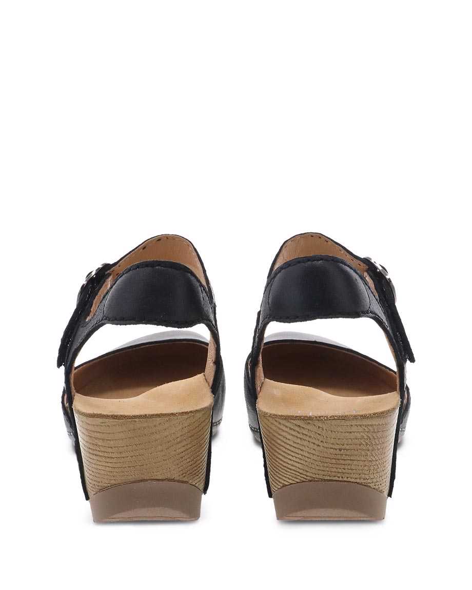 Dansko Women's Tiffani Closed Toe Wedge Sandals - Black Milled Burnished