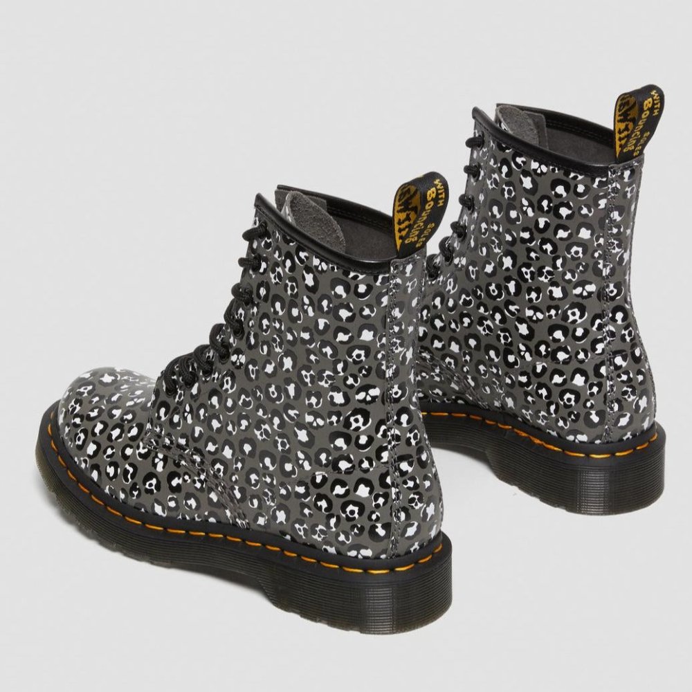 Dr. Martens Women's Leopard Smooth Leather Lace Up Boots - Gunmetal