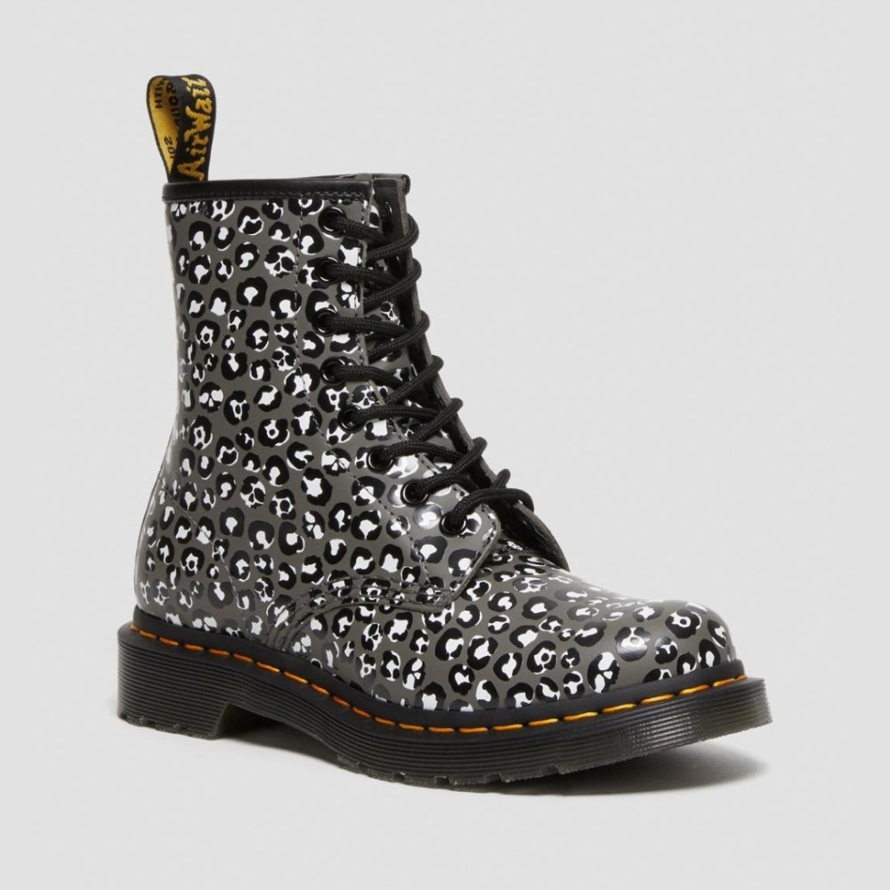 Dr. Martens Women's 1460 Leopard Smooth Leather Lace Up Boots - Gunmetal