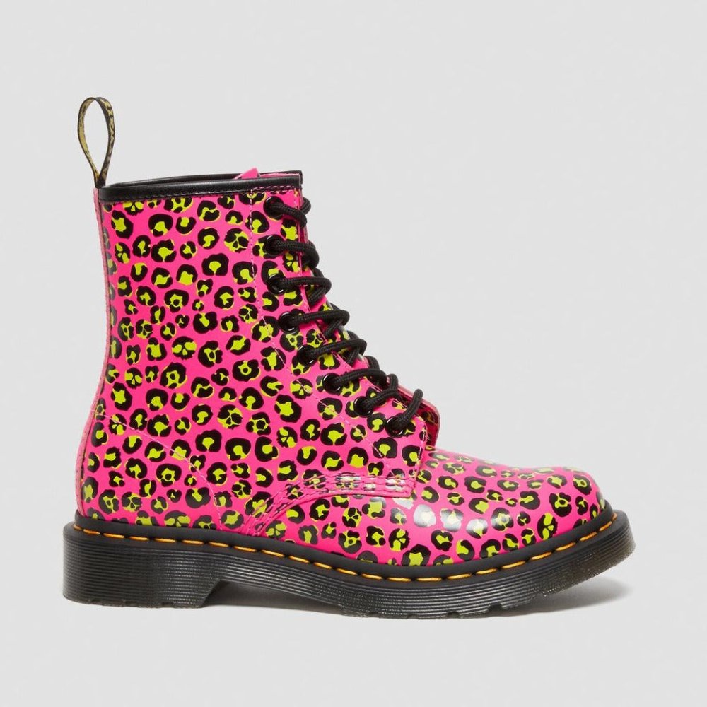 Dr. Martens Women's Leopard Smooth Leather Lace Up Boots - Pink