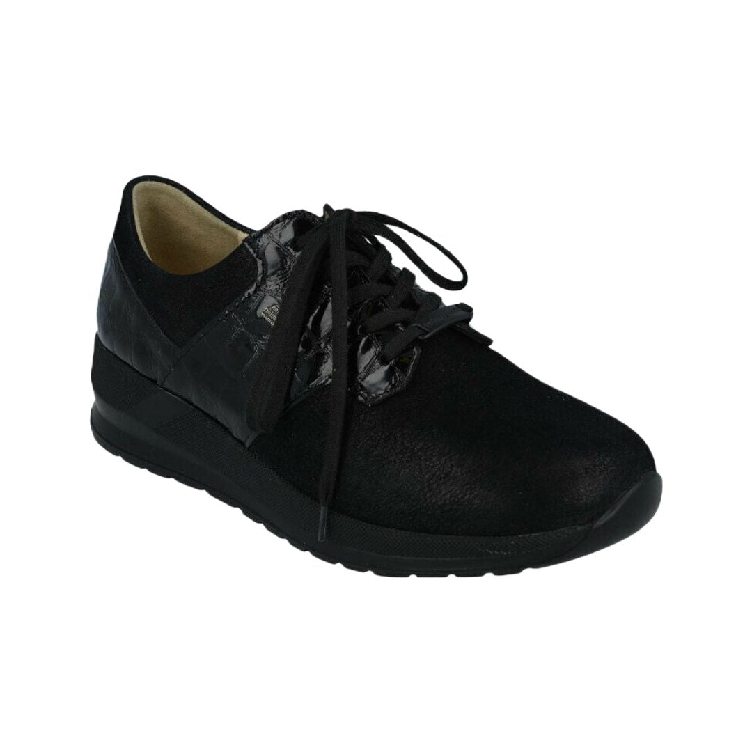 Finn Comfort Women's Caino Walking Shoes 05061 - Black Stretch/Croc Leather