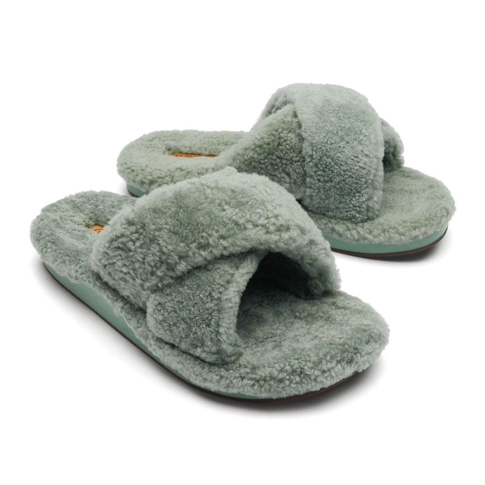 Olukai Women's Hila Heu Shearling Slipper - Muted Green