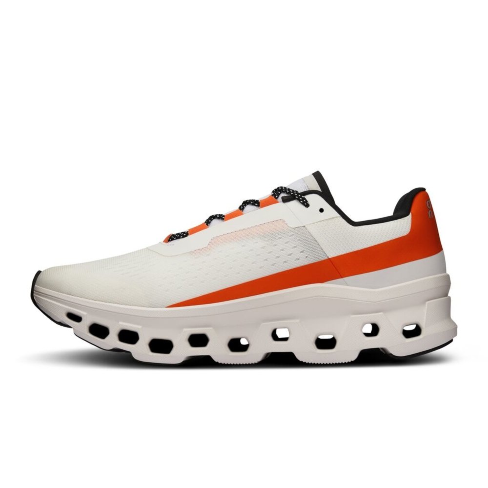 On Men's Cloudmonster Running Shoes - Undyed-White/Flame