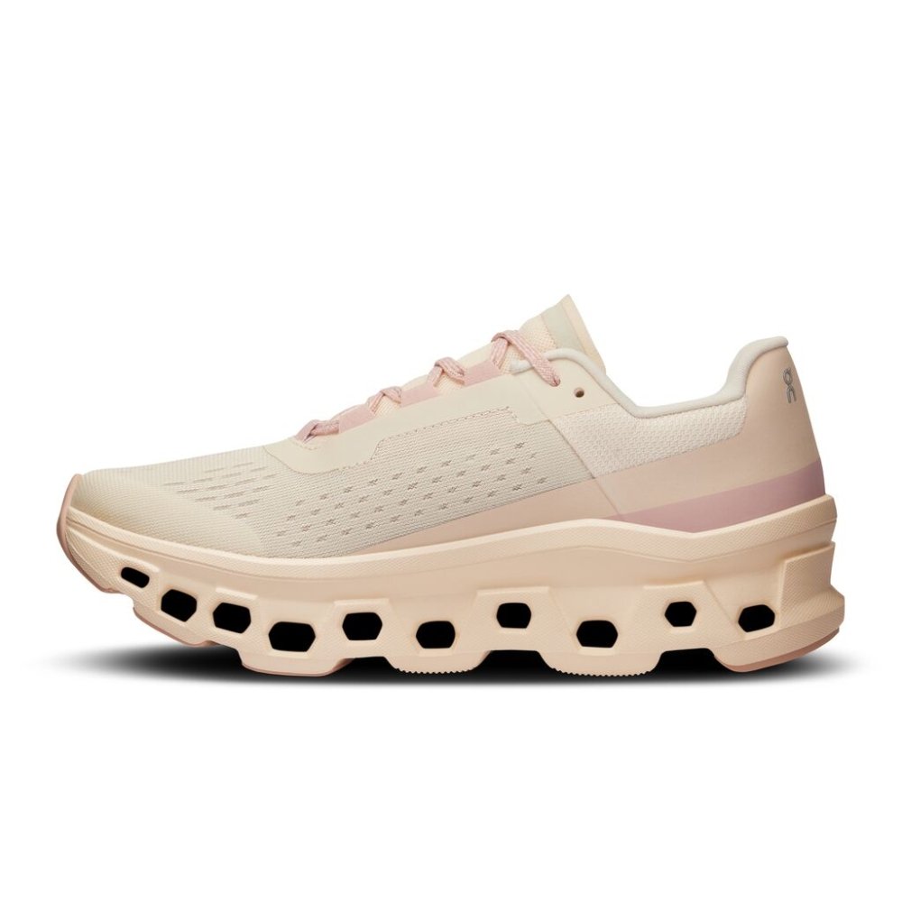 On Women's Cloudmonster Running Shoes - Moon/Fawn