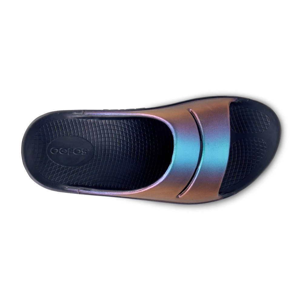 OOFOS Women's OOahh Luxe Recovery Slide Sandal - Midnight Spectre