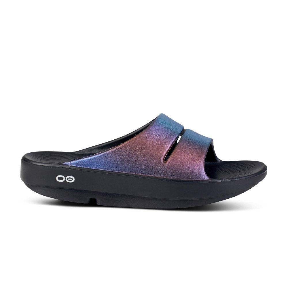 OOFOS Women's OOahh Luxe Recovery Slide Sandal - Midnight Spectre