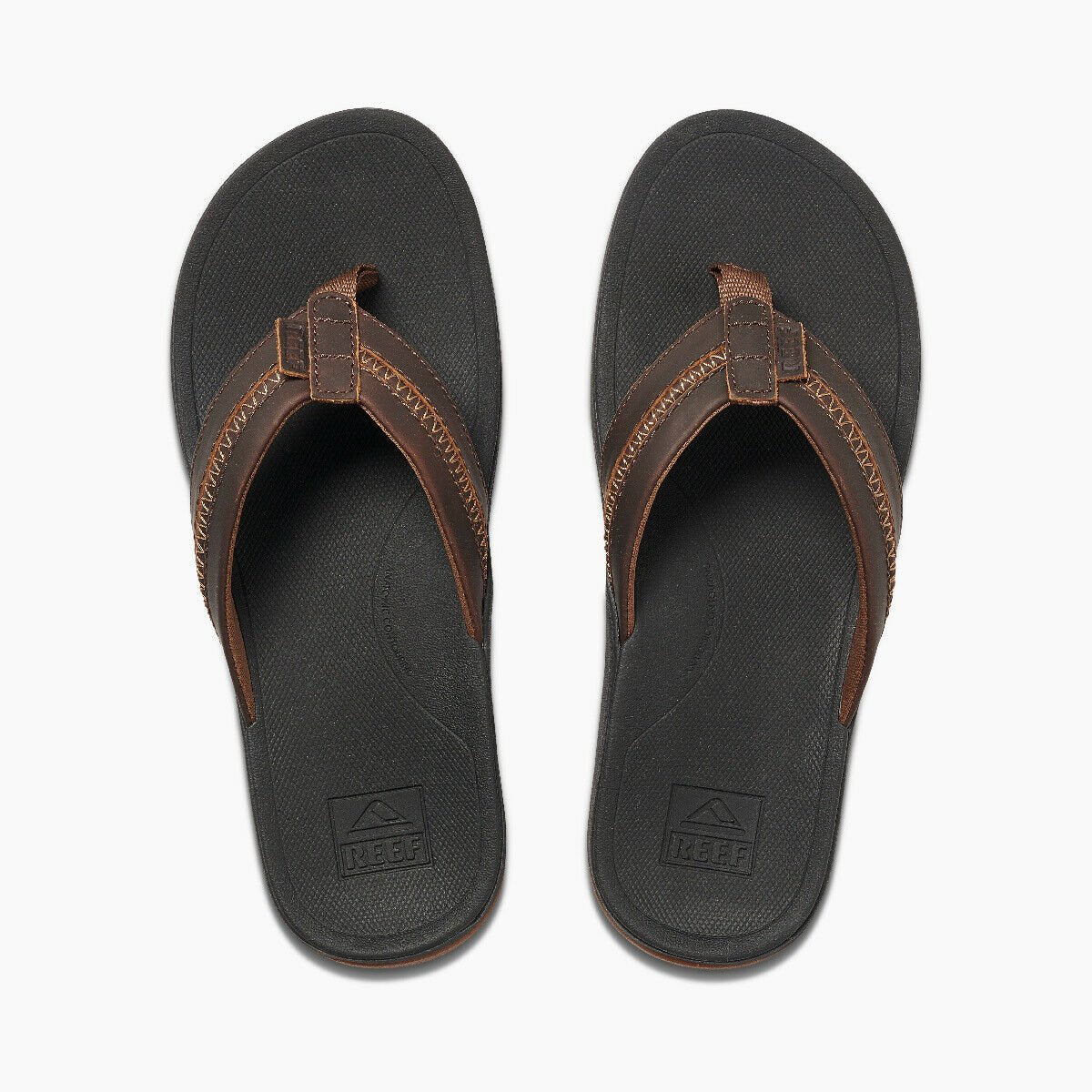 Reef Men's Leather Ortho-Coast Flip Flops - Black/Brown