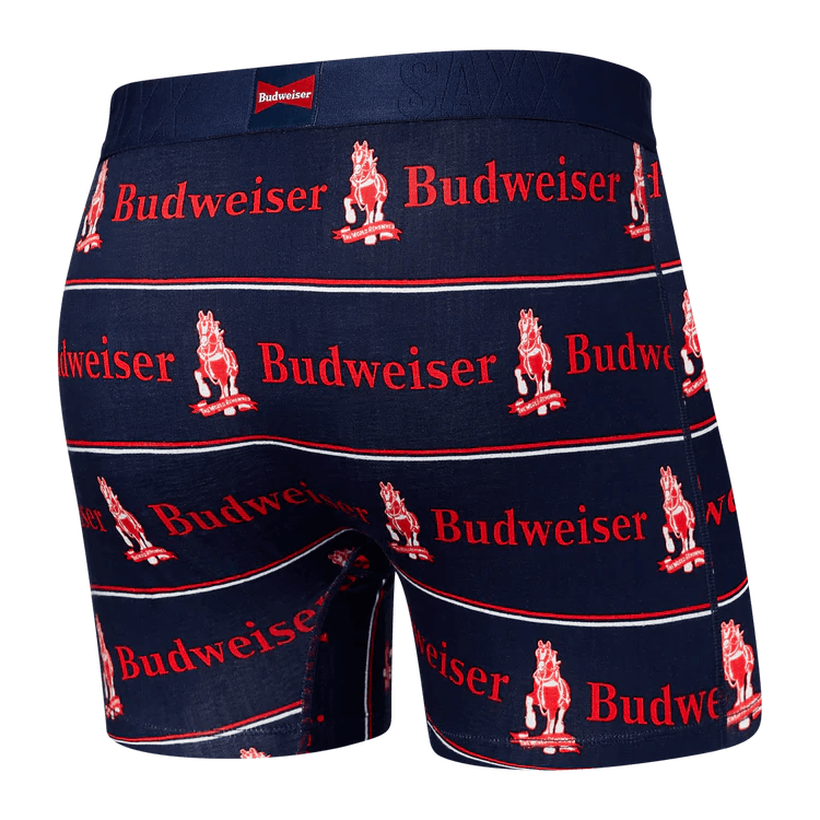 Saxx Men's Droptemp Cooling Cotton Boxer Brief Underwear - Pony Bud Stripe- Navy