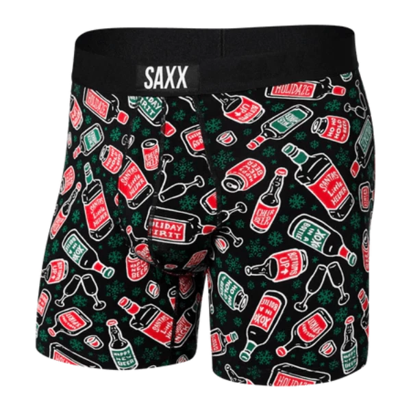 SAXX Men's Ultra Boxer Brief Underwear - Holiday Spirits Black