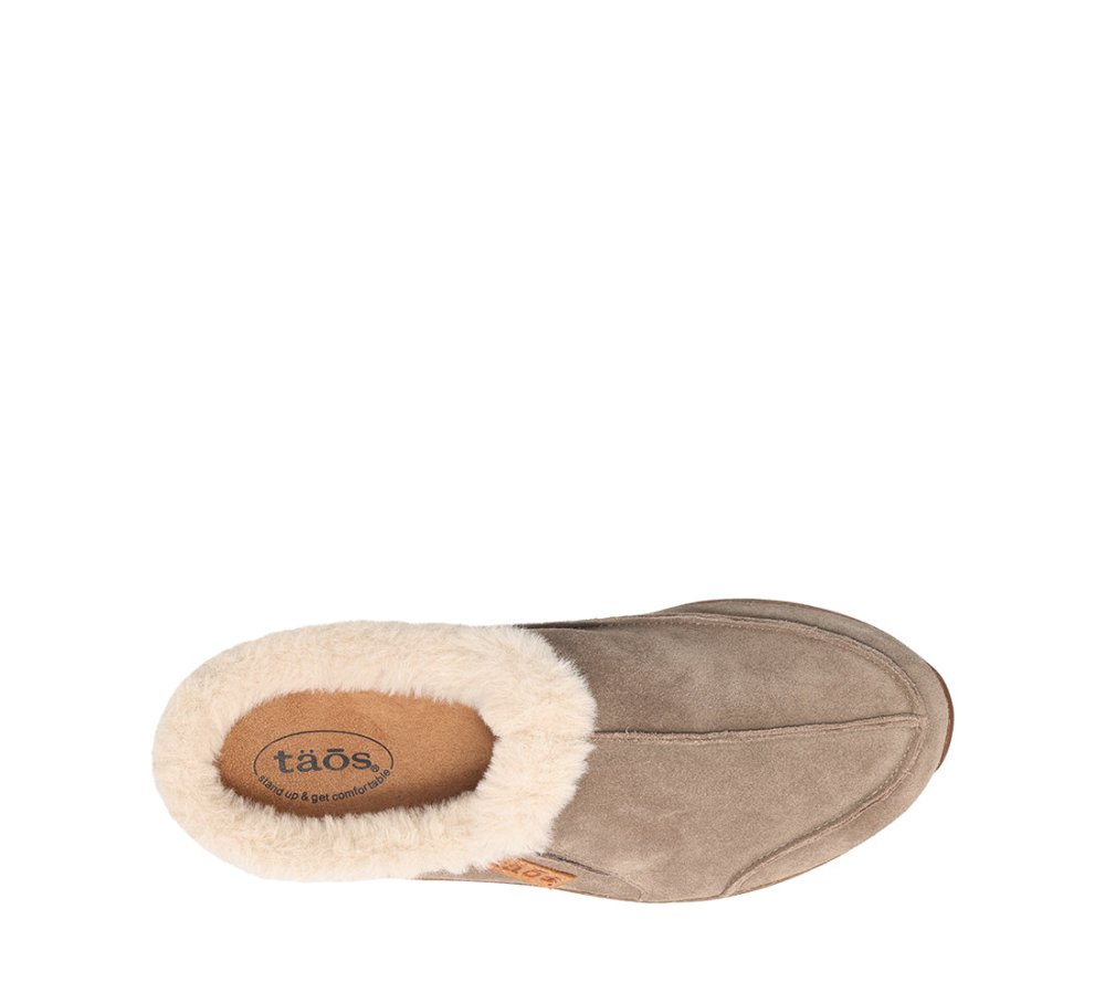 Taos Women's Future Fur-Lined Clog - Dark Taupe Suede